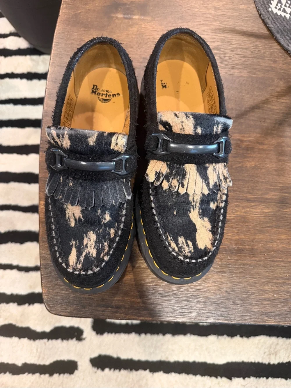 Dr. Martens Kids Black and Cream Ponyhair Moccasins